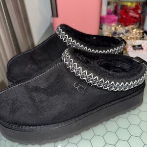 UGG Black Suede Slippers with Fuzzy Lining